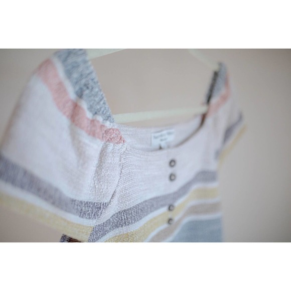 Madewell Texture & Thread Dress Cap Sleeve Button Front Striped Comfy SZ Medium - Picture 3 of 11